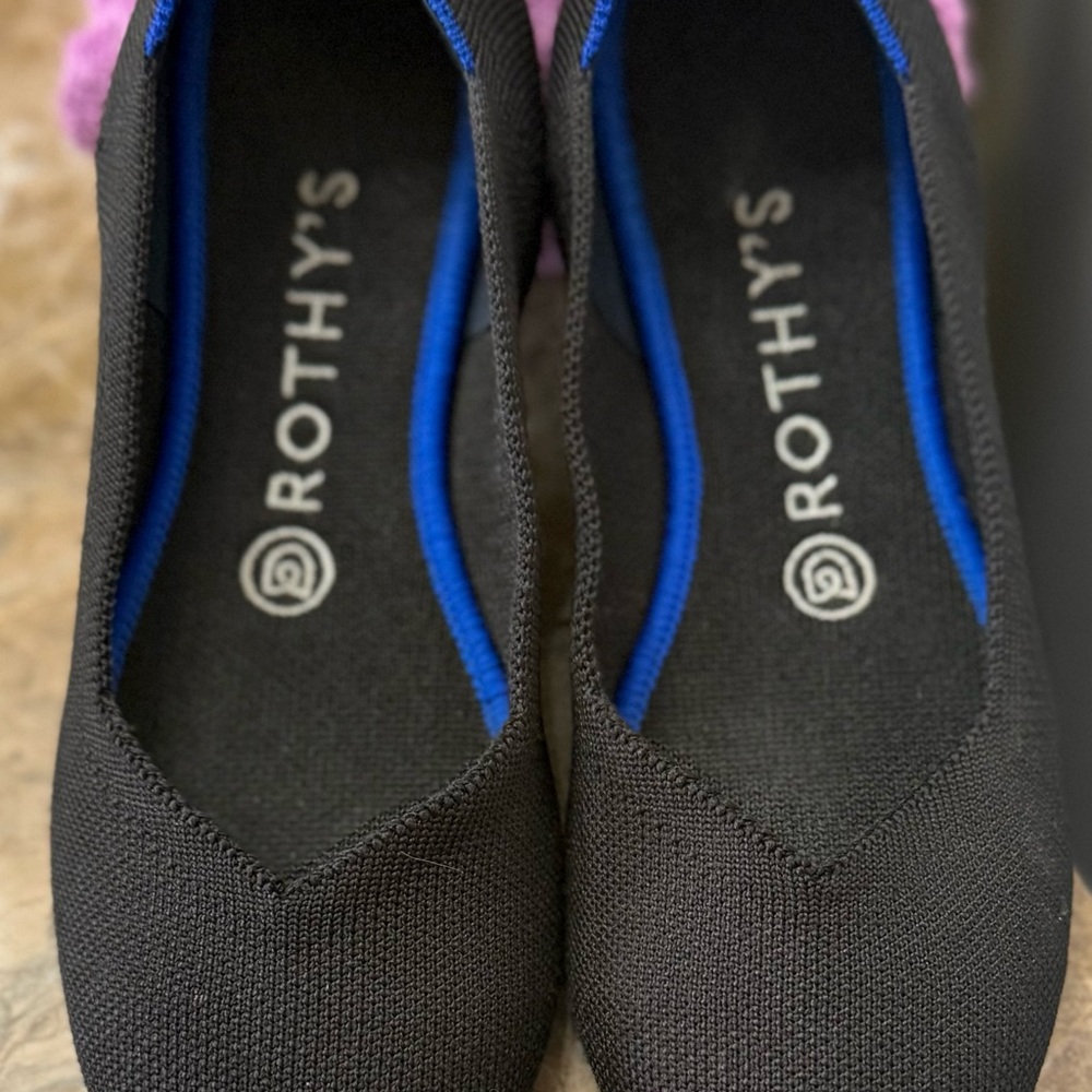 Rothy's Black Knit Flats with Blue Trim